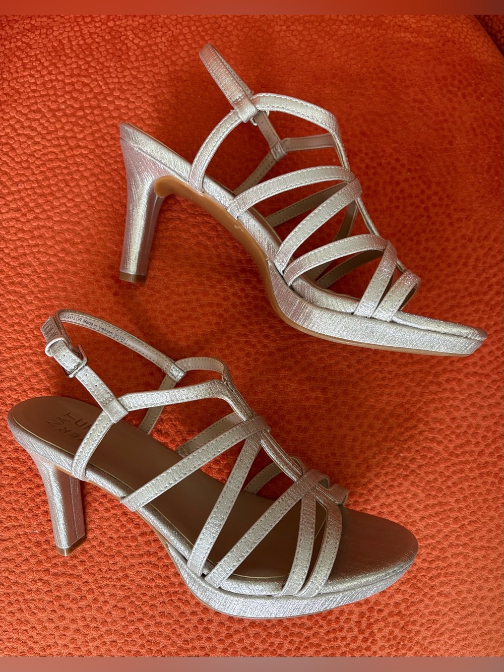 Naturalizer Silver Strappy Slingback Heels - Elegant Women's Sandals - Picture 2 of 5